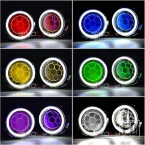 バイキセノンヘッドライトレンズ 2.5 エンジェルアイハニカム H4/H7 ヘッドライト LED デビルアイ DRL チューニング H1 WST レンズ - With RGB Devil