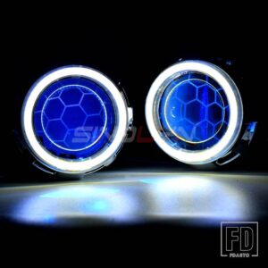 バイキセノンヘッドライトレンズ 2.5 エンジェルアイハニカム H4/H7 ヘッドライト LED デビルアイ DRL チューニング H1 WST レンズ - With Blue Devil