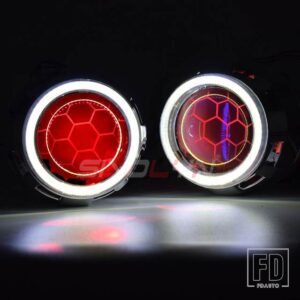 バイキセノンヘッドライトレンズ 2.5 エンジェルアイハニカム H4/H7 ヘッドライト LED デビルアイ DRL チューニング H1 WST レンズ - With Red Devil