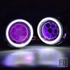 バイキセノンヘッドライトレンズ 2.5 エンジェルアイハニカム H4/H7 ヘッドライト LED デビルアイ DRL チューニング H1 WST レンズ - With Purple Devil