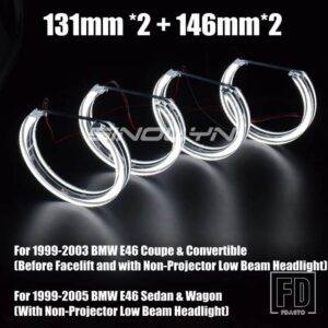 BMW LED エンジェルアイハローリング 3 5シリーズ E46 M3/E39/E36/E38 ヘッドライト DRL アクリル DTM スタイルライトウィンカーライト - 131mm Plus 146mm(W)