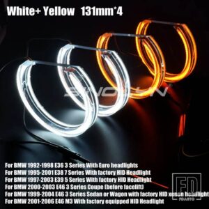 BMW LED エンジェルアイハローリング 3 5シリーズ E46 M3/E39/E36/E38 ヘッドライト DRL アクリル DTM スタイルライトウィンカーライト - Only 131mm(Y)