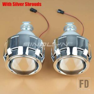 2.5インチバイキセノンミニプロジェクターレンズヘッドライト H7 H4 ライト H1 HID 虫眼鏡レンズカーアクセサリー DIY - With Silver Shrouds