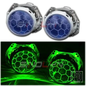 レンズ HELLA 3R G5 5R ヘッドライト BIXENON デビルアイ HID プロジェクターハニカムサッカーブルーレンズレトロフィット D1S D2S D3S D4S - With Green Devil