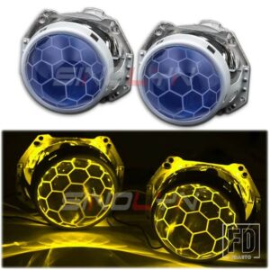 レンズ HELLA 3R G5 5R ヘッドライト BIXENON デビルアイ HID プロジェクターハニカムサッカーブルーレンズレトロフィット D1S D2S D3S D4S - With Yellow Devil