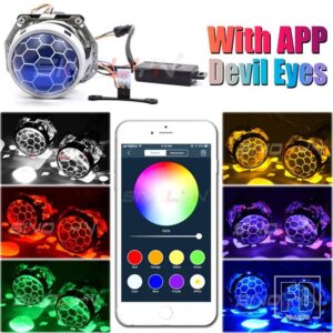 レンズ HELLA 3R G5 5R ヘッドライト BIXENON デビルアイ HID プロジェクターハニカムサッカーブルーレンズレトロフィット D1S D2S D3S D4S - With RGB Devil
