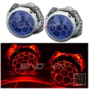 レンズ HELLA 3R G5 5R ヘッドライト BIXENON デビルアイ HID プロジェクターハニカムサッカーブルーレンズレトロフィット D1S D2S D3S D4S - With Red Devil