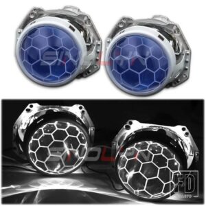 レンズ HELLA 3R G5 5R ヘッドライト BIXENON デビルアイ HID プロジェクターハニカムサッカーブルーレンズレトロフィット D1S D2S D3S D4S - With White Devil