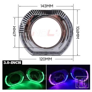 2.5/3.0 インチ RGB LED エンジェルアイズシュラウドキセノン LED プロジェクターレンズ回転ダイナミックウィンカー流れる HALO ベゼル - 3.0 Silver Shrouds