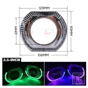 2.5/3.0 インチ RGB LED エンジェルアイズシュラウドキセノン LED プロジェクターレンズ回転ダイナミックウィンカー流れる HALO ベゼル - 2.5 Silver Shrouds