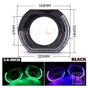 2.5/3.0 インチ RGB LED エンジェルアイズシュラウドキセノン LED プロジェクターレンズ回転ダイナミックウィンカー流れる HALO ベゼル - 3.0 Black Shrouds