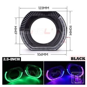 2.5/3.0 インチ RGB LED エンジェルアイズシュラウドキセノン LED プロジェクターレンズ回転ダイナミックウィンカー流れる HALO ベゼル - 2.5 Black Shrouds