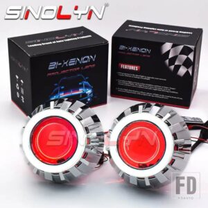 LED エンジェルアイズ悪魔 2.5 ヘッドライトプロジェクターレンズバイキセノンハローリングレンズ HID プロジェクター H4/H7 車アクセサリー - White-Red
