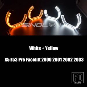 BMW エンジェルアイ LED X5 E70/E53 キセノンヘッドライトライトリング DTM ハローランプ LED チューニングスイッチバックウインカーレトロフィ - White Yellow 1