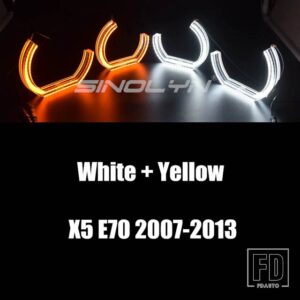 BMW エンジェルアイ LED X5 E70/E53 キセノンヘッドライトライトリング DTM ハローランプ LED チューニングスイッチバックウインカーレトロフィ - White Yellow 2