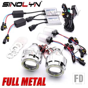 バイキセノンエンジェルアイプロジェクターレンズ H4 H7 ヘッドライトフルキット金属レンズカーレトロフィット使用 H1 HID/LED - With Angel Eyes