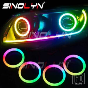 RGB 回転ダイナミックコットンエンジェルアイシーケンシャルフロー BLUETOOTH 互換アプリ制御 4 LED リング 80/90/95/100 mm - 70mm x 4