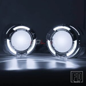 3.0 インチバイキセノンレンズ H7 H4 ヘッドライトエンジェルアイズ DRL プロジェクターライト H1 レンズランニングライトカーアクセサリー - With White Devil