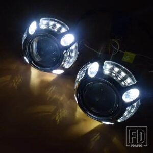 2.5インチバイキセノンヘッドライトプロジェクター 8.0 レンズキット H4 H7 ヘッドライトレンズエンジェルデビルアイレンズカーアクセサリー D - Only White
