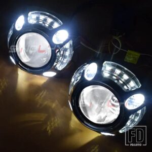 2.5インチバイキセノンヘッドライトプロジェクター 8.0 レンズキット H4 H7 ヘッドライトレンズエンジェルデビルアイレンズカーアクセサリー D - White-White