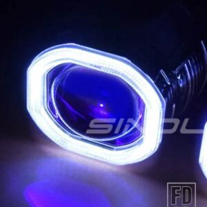 スクエアエンジェルアイズ 2.5インチバイキセノン 8.0 レンズ H7 H4 ヘッドライトプロジェクターレンズ H1 ライトカーアクセサリーチューニング - White-Blue