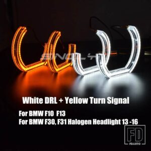 BMW LED エンジェルアイ E92 E90 E60 F30 F31 E82 F10 F13 ライトアクセサリーチューニングウインカーハロー 3D DTM LCI スタイルアクリル - White Yellow 3