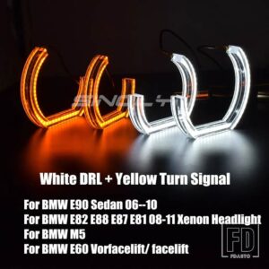 BMW LED エンジェルアイ E92 E90 E60 F30 F31 E82 F10 F13 ライトアクセサリーチューニングウインカーハロー 3D DTM LCI スタイルアクリル - White Yellow 1