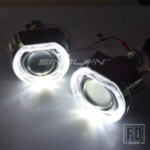 2.5インチエンジェルアイズバイキセノンプロジェクターレンズヘッドライト H7 H4 ライト自動 LED DRL 悪魔ライトカーアクセサリー - Only White