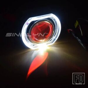 2.5インチエンジェルアイズバイキセノンプロジェクターレンズヘッドライト H7 H4 ライト自動 LED DRL 悪魔ライトカーアクセサリー - White-Red
