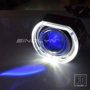 2.5インチエンジェルアイズバイキセノンプロジェクターレンズヘッドライト H7 H4 ライト自動 LED DRL 悪魔ライトカーアクセサリー - White-Blue