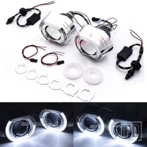 2.5インチバイ LED ライトヘッドライトレンズ H7 H4 9005 9006 エンジェルアイズウィンカー LED プロジェクターカーアクセサリー - White LED Shrouds