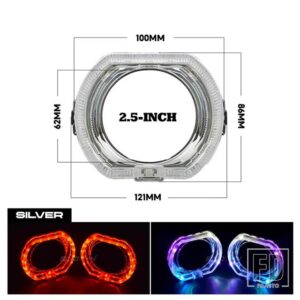 RGB LED エンジェルアイシュラウドダイナミックウィンカーシーケンシャルフローベゼル 2.5/3.0 インチバイキセノンバイ LED プロジェクターレン - 2.5 Silver Shrouds