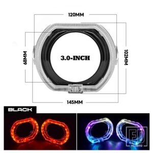 RGB LED エンジェルアイシュラウドダイナミックウィンカーシーケンシャルフローベゼル 2.5/3.0 インチバイキセノンバイ LED プロジェクターレン - 3.0 Black Shrouds
