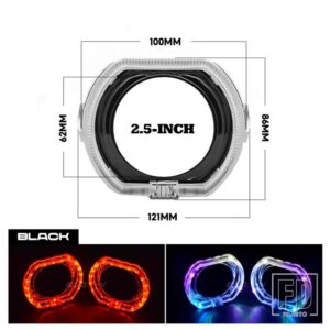RGB LED エンジェルアイシュラウドダイナミックウィンカーシーケンシャルフローベゼル 2.5/3.0 インチバイキセノンバイ LED プロジェクターレン - 2.5 Black Shrouds