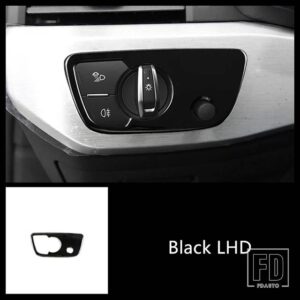アウディ ステンレスヘッドライトスイッチフレーム装飾カバートリム A4 B9 2017-2019 LHD インテリアアクセサリー - Black