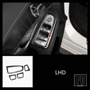 メルセデスベンツ カーボン窓ガラス昇降ボタンパネル飾るカバートリム Cクラス W205 GLC X253 2015-2018 LHD RHD - LHD Black with