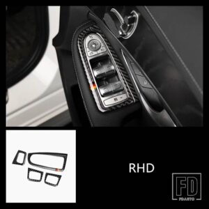 メルセデスベンツ カーボン窓ガラス昇降ボタンパネル飾るカバートリム Cクラス W205 GLC X253 2015-2018 LHD RHD - RHD Black with
