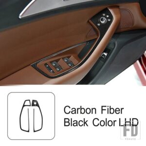 アウディ ステンレス窓ガラス昇降ボタンフレーム装飾カバートリム A6 C7 2012-2018 LHD インテリア - Carbon Fiber Color