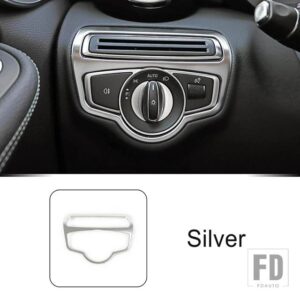 メルセデスベンツ ステンレスヘッドライトスイッチフレーム装飾カバートリム Cクラス GLC W205 X253 2015-2018 - Silver