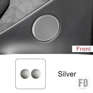 テスラ ドアオーディオスピーカー装飾カバートリムモデル 3 2023 2024 ステンレススタイリングインテリアアクセサリー - Silver Front