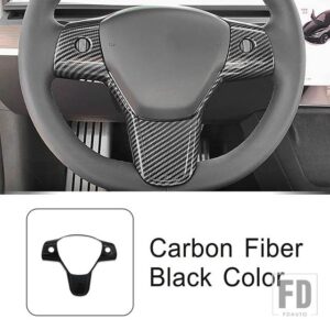 テスラ ステアリングホイールフレーム装飾カバートリムモデル 3/Y 2019-2022 インテリアアクセサリー ABS - Carbon Fiber Color
