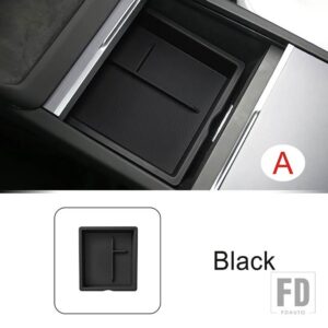 テスラ センターコンソール収納ボックス装飾カバートリムモデル 3 2023 2024 インテリアアクセサリー黒プラスチック - A