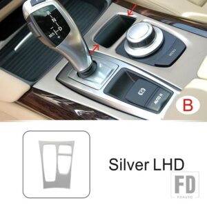 BMW ステンレスセンターコンソールギアシフトフレーム装飾カバートリム X5 E70 X6 E71 2008-2014 LHD インテリア - B Silver
