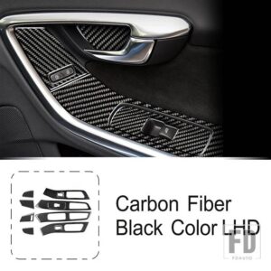 ボルボ センターコンソールパネル装飾カーボン S60 V60 2011-2019 LHD ガラス昇降ボタンカバートリム - 11 pieces