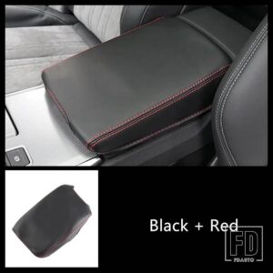 アウディ 革センターコンソールアームレストボックススリーブ装飾カバートリム A6 C8 2019-2021 アクセサリー - BLACK RED