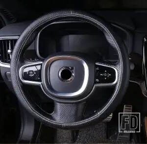 ボルボ 2017-2024 S90 XC90 手縫いステアリングホイールカバー 2018 XC60 革手縫いステアリングホイールカバー V90 S60 V60 - Black