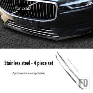 ボルボ クローム装飾 XC60 2018-21 フロントバンパー高輝度ストリップネットフロントリップ防止装飾ステッカー - Silver 4pcs