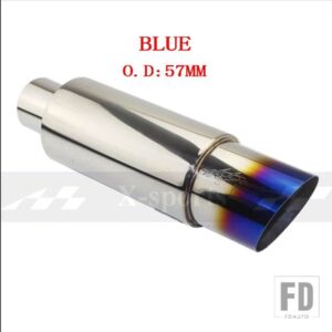 汎用 マフラーマフラーテールパイプステンレス 304 長さ 370 mmインターフェース 51 57 63mmアウトレット 89 mm - BLUE 57MM