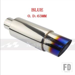 汎用 マフラーマフラーテールパイプステンレス 304 長さ 370 mmインターフェース 51 57 63mmアウトレット 89 mm - BLUE 63MM
