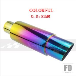 汎用 マフラーマフラーテールパイプステンレス 304 長さ 370 mmインターフェース 51 57 63mmアウトレット 89 mm - COLORFUL 51MM